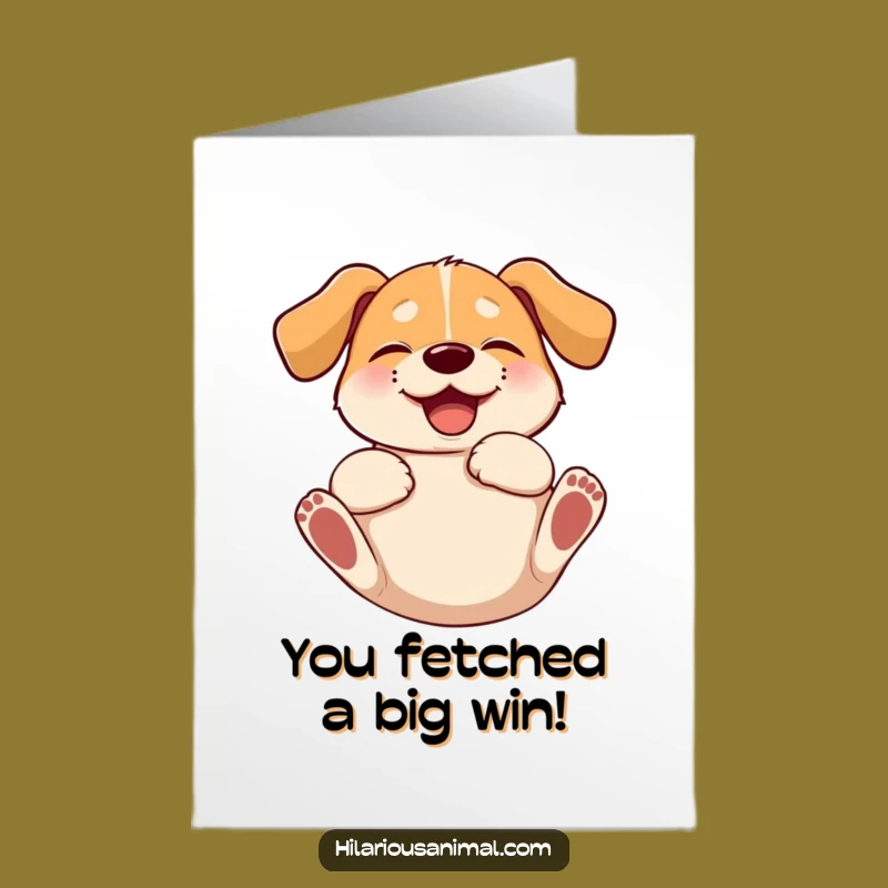 Free Printable Giggling Dog Congrats Card - Hilarious Dog Rolling with Joyful Celebration Downloadable