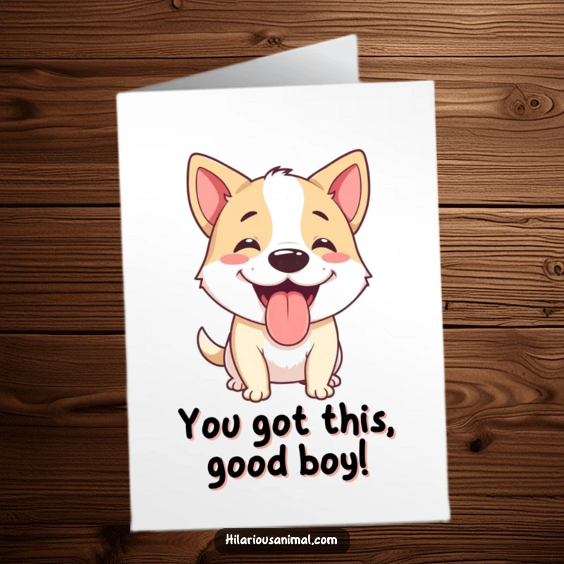 Funny Free Printable Congratulations Card: A happy dog panting, tongue out, mid-chuckle, celebrating your win.
