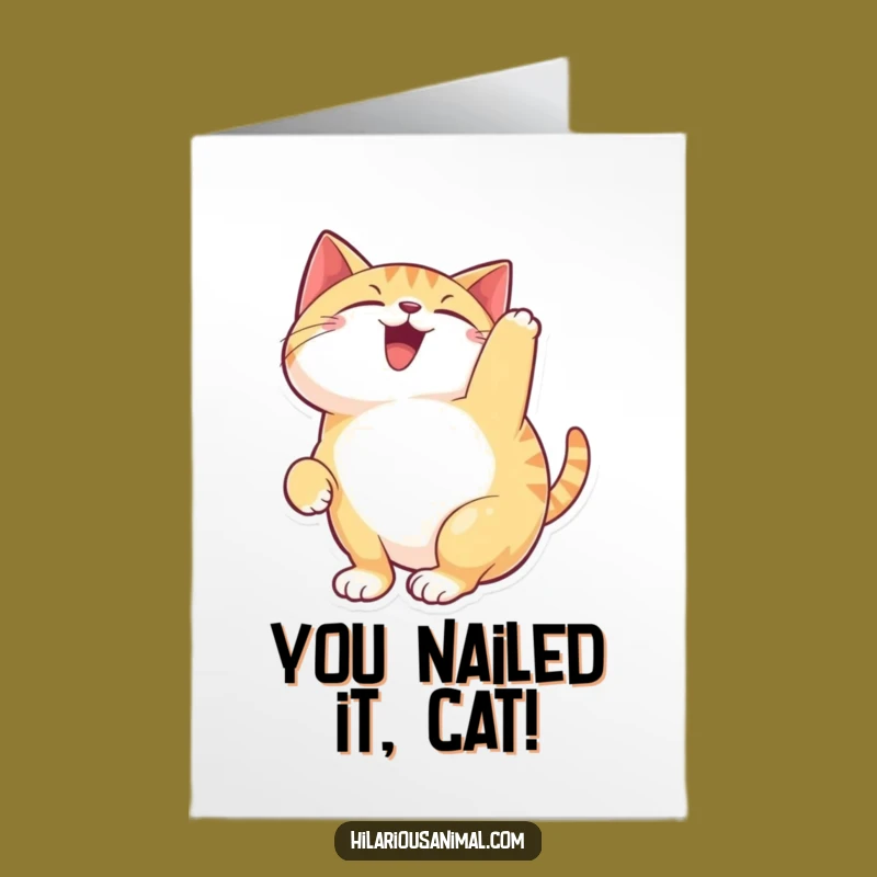Free Printable Congrats Card: Happy Cat Chattering with Joy, Funny Downloadable Gift