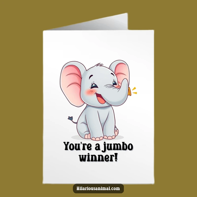 Free Printable Elephant Congratulations Card: Jubilant Cub Cheers Success - Funny Downloadable Gift