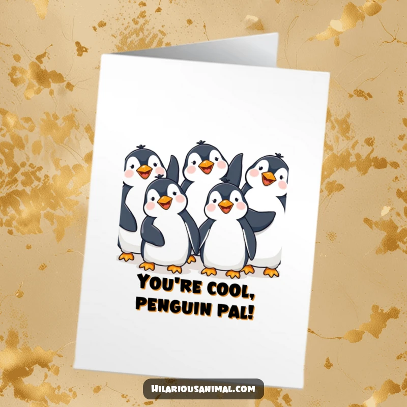 Funny Free Printable Congratulations Card: Happy penguins giggling with flippers raised, ideal downloadable gift.