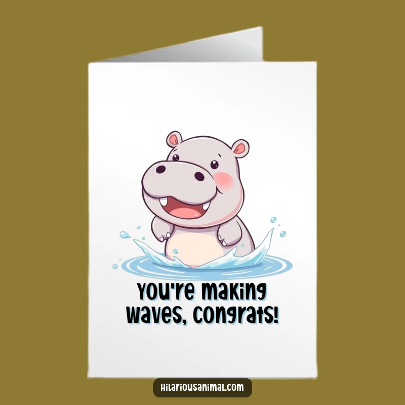 Free Printable Hippo Congrats Card: Beaming Cub Splashing Water Downloadable Greeting