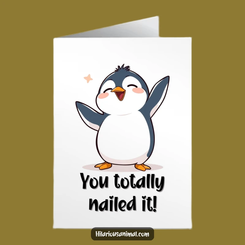 Free Printable Penguin Congrats Card: Clumsy Bird Laughing, Downloadable Funny Gift