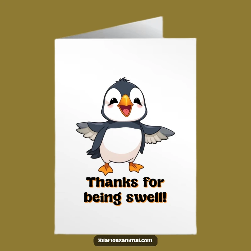 Free Printable Laughing Puffin Thank You Card: Cheerful Downloadable Gift for Expressing Gratitude