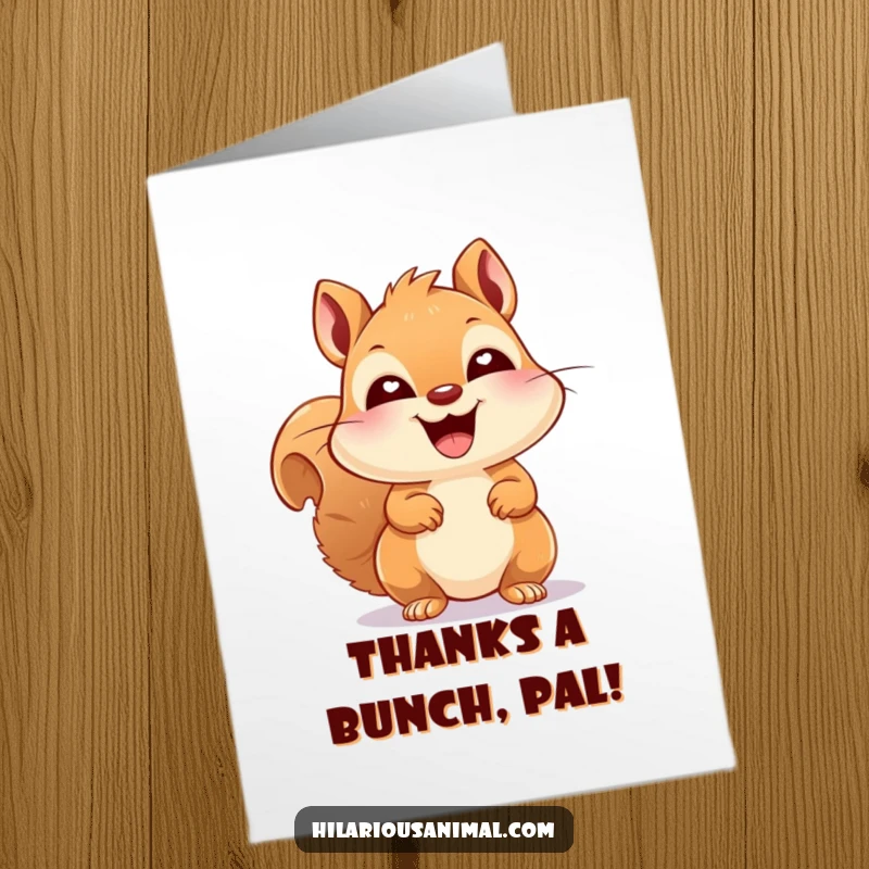 Funny Free Printable Squirrel Thank You Card: A squirrel overcome with laughter, eyes sparkling, perfect for a heartfelt thank you.