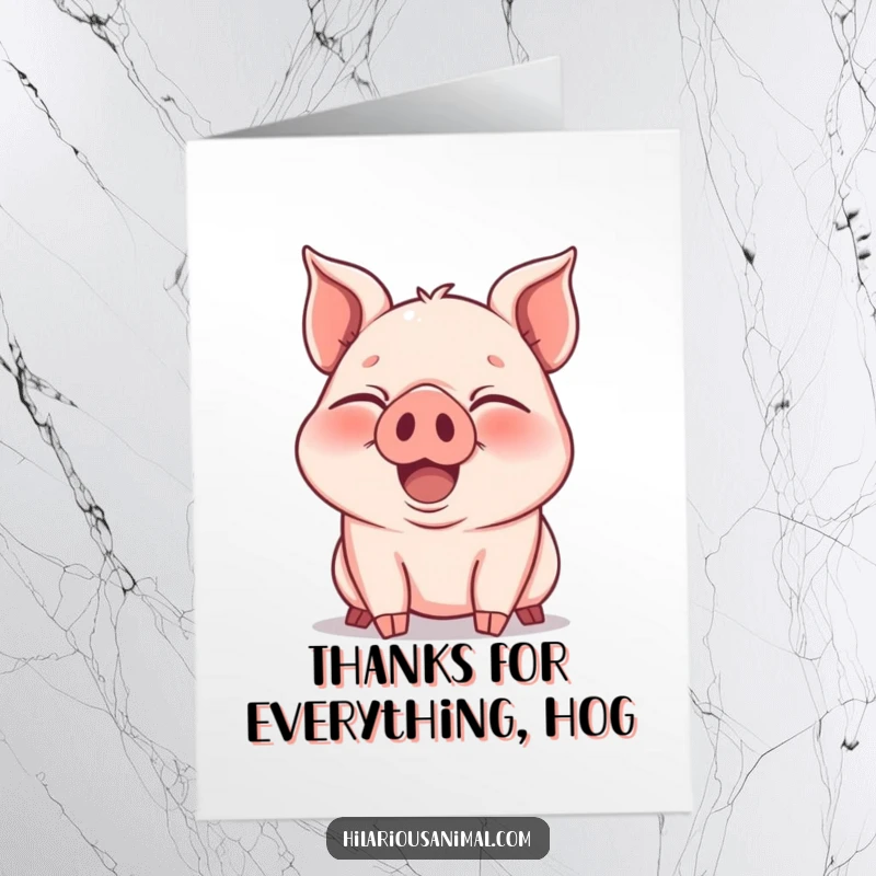 Funny Free Printable Piglet Thank You Card: A joyous piglet snorting with laughter, perfect for a funny and adorable thank you.
