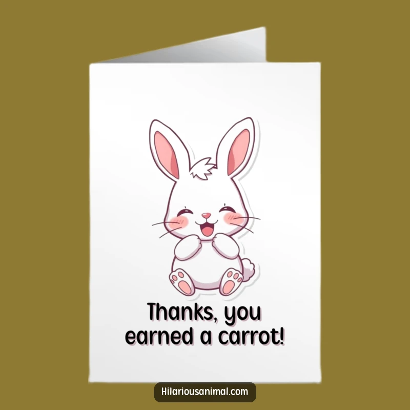 Free Printable Thank You Card: Cheerful Bunny Laughing, Funny Downloadable Gift for Gratitude