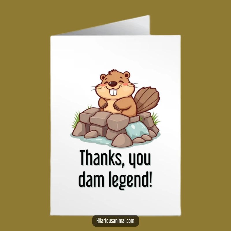 Free Printable Thank You Card: Chuckling Beaver Dam Builder, Funny Downloadable Gift for Thanks