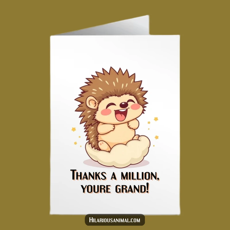 Free Printable Thank You Card: Laughing Hedgehog Cub - Rolling Downloadable Gift!