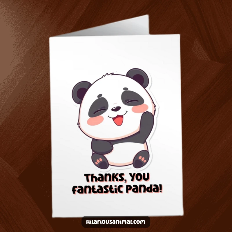 Funny Free Printable Thank You Card: Round panda cub, eyes shut, laughing uncontrollably, a cute and heartfelt downloadable.