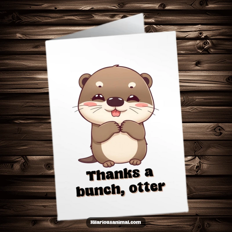 Funny Free Printable Thank You Card: Beaming, round otter cub clutching sides with suppressed giggles, a funny downloadable thank you.