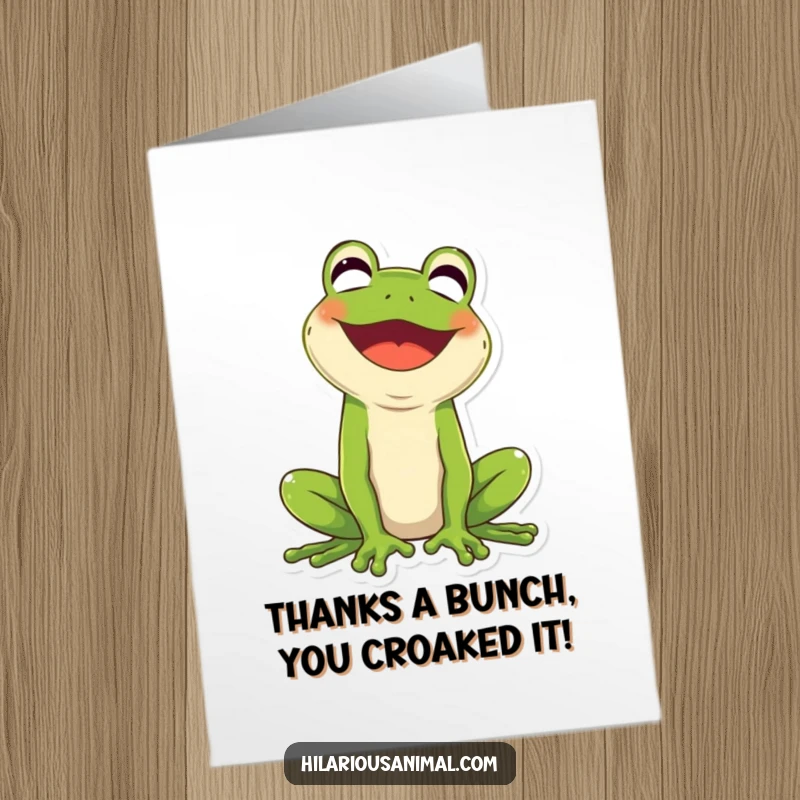 Funny Free Printable Thank You Card with a laughing green frog, a truly amusing way to express gratitude.
