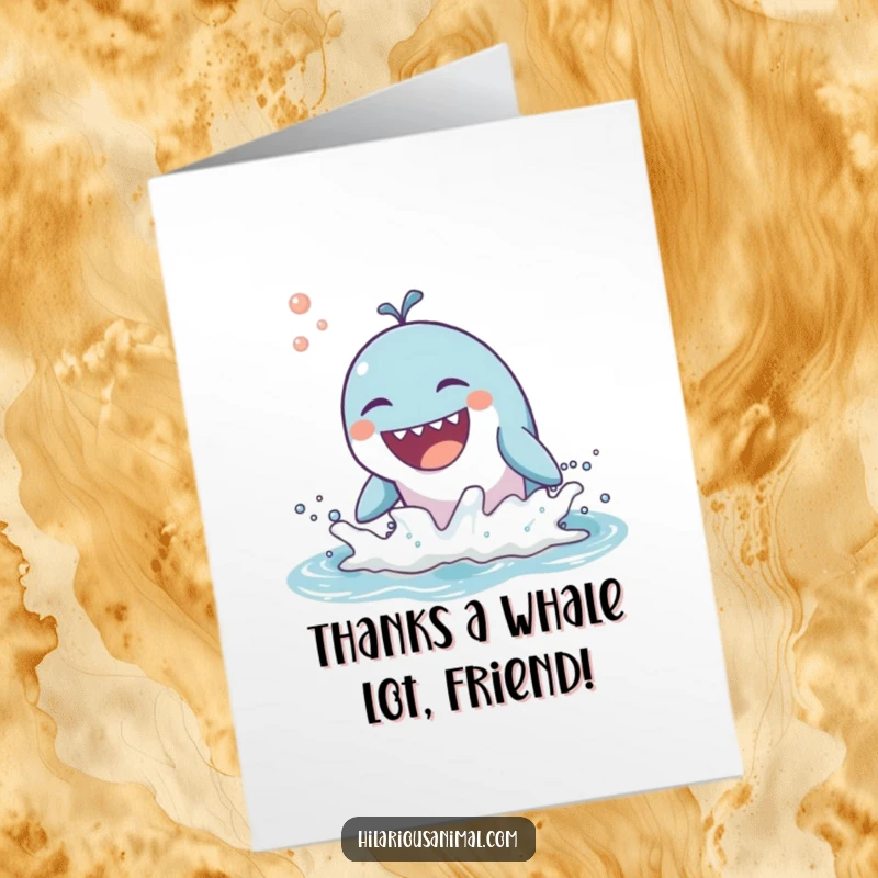 Funny Free Printable Thank You card featuring a happy whale breaching and laughing, expressing heartfelt gratitude.