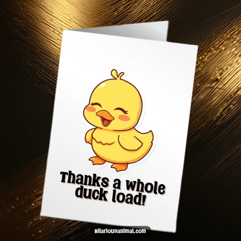 Funny Free Printable Thank You Card depicting a yellow duckling giggling sweetly, a heartwarming and humorous thank you.