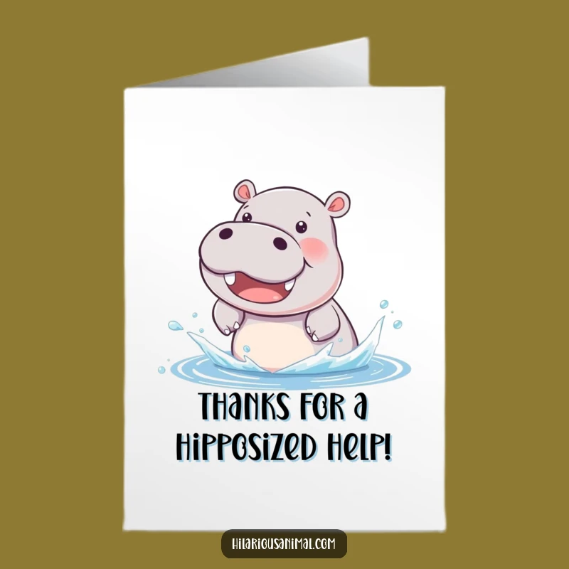 Free Printable Hippo Thank You Card: Beaming Cub Splashing Water Downloadable Gratitude Greeting