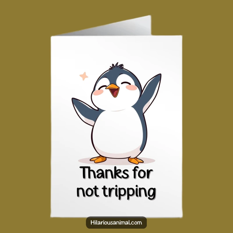 Free Printable Penguin Thank You Card: Clumsy Bird Laughing, Downloadable Funny Gift
