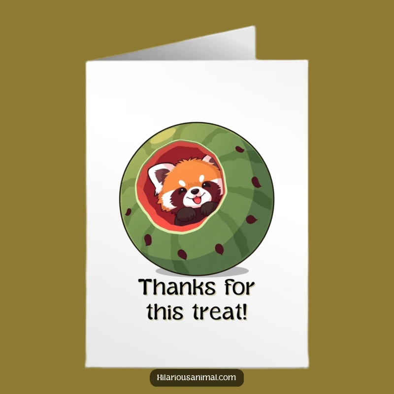 Free Printable Red Panda Watermelon Thank You Card: Funny Stuck Downloadable