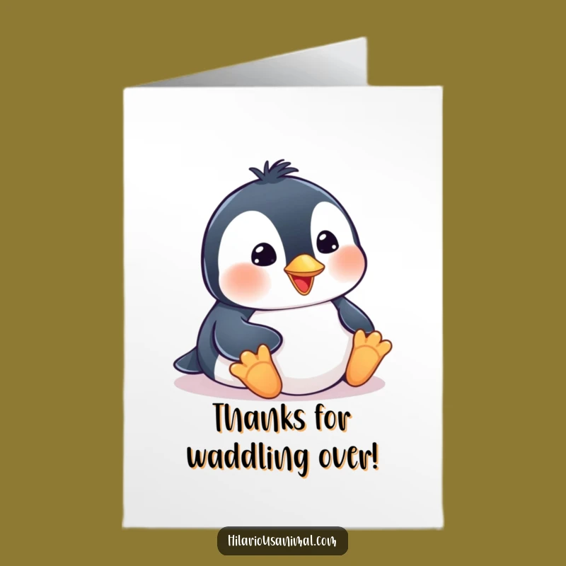 Free Printable Penguin Thank You Card: Funny Cub Sliding Downloadable Gratitude Greeting
