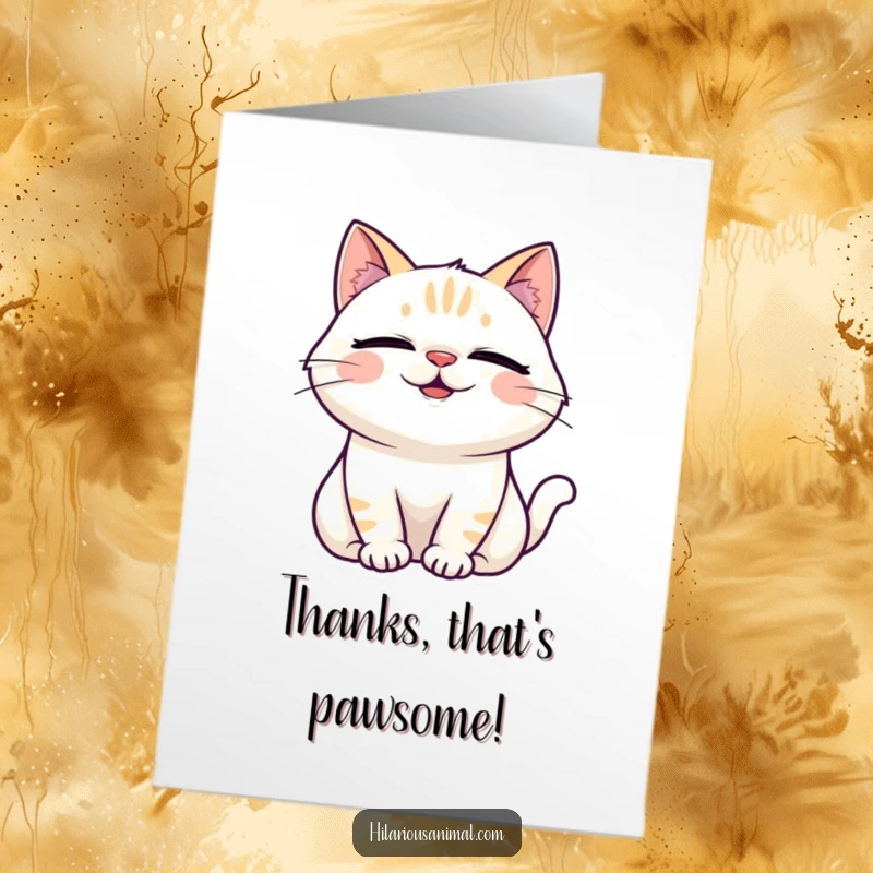 Funny Free Printable Thank You Card: A cat laughing hysterically with eyes closed, head back, expressing thanks.
