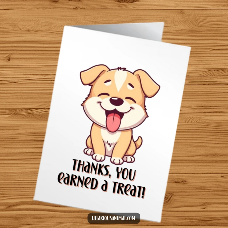 Funny Free Printable Thank You Card featuring a giggling dog with its tongue lolling out, playfully panting to express thanks.