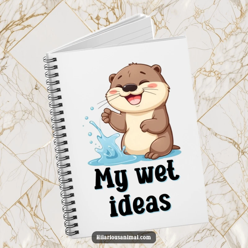 Funny Otter Cub Notebook: A cheerful otter cub spraying water with a wide grin, ideal for notes.