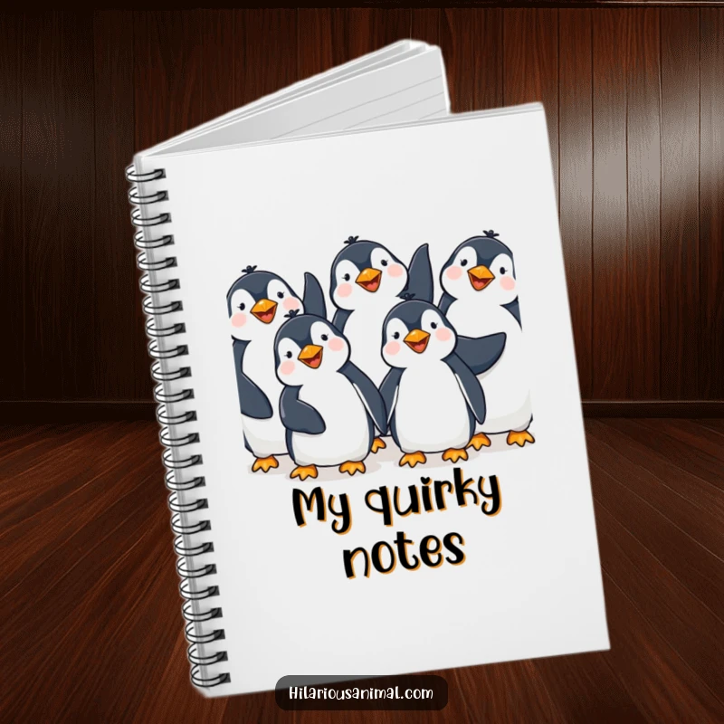 Funny Penguin Giggling Notebook: A lined notebook featuring happy penguins giggling with flippers in the air, perfect for jotting down funny thoughts.
