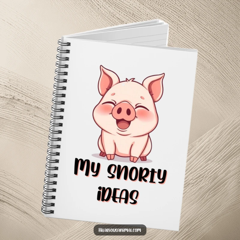 Funny Notebook: A joyous piglet snorting with laughter, eyes squeezed shut, perfect for jotting notes with cheerful vibes.