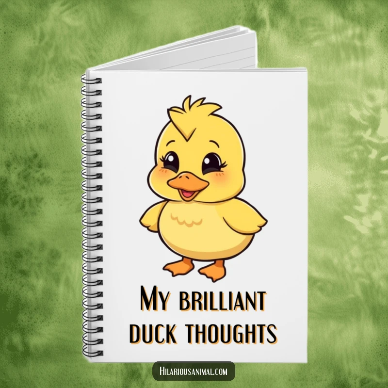 Funny wobbly duckling notebook, a character quacking with amusement, ideal for jotting down notes with a touch of adorable, humorous charm and personality.