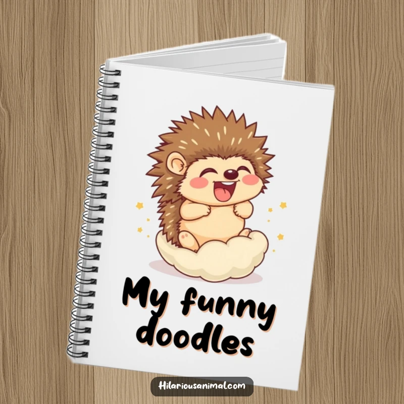 Funny Hedgehog Cub Notebook: A jovial hedgehog cub rolling into a ball of laughter, ideal for notes.