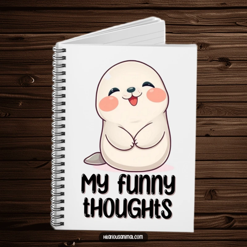 Funny Seal Cub Notebook: A happy, plump seal cub giggling while holding its belly, ideal for notes.