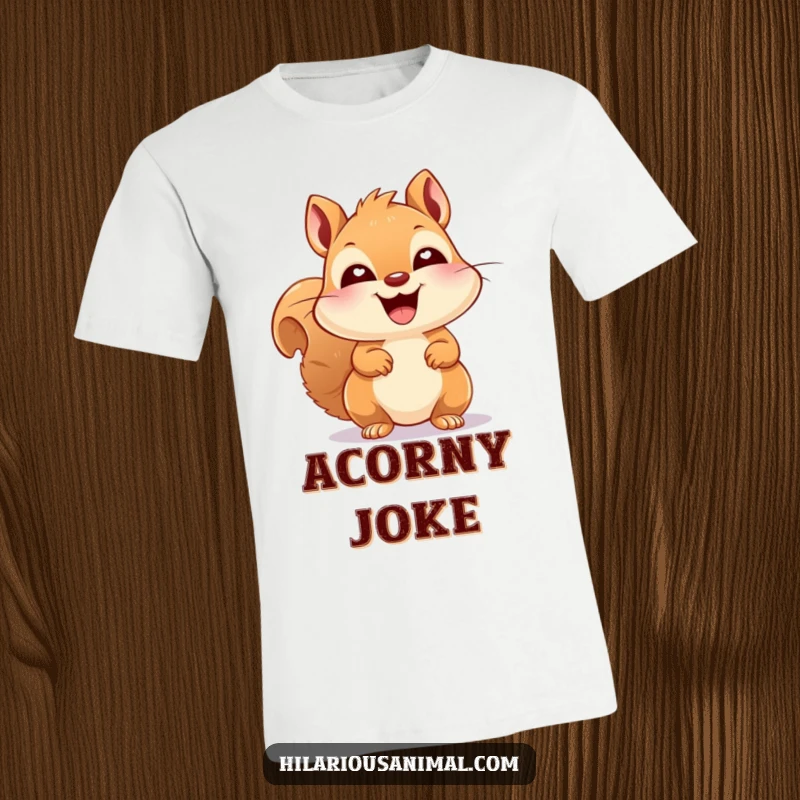 Funny happy squirrel with bright eyes, laughing heartily, printed on a t-shirt, capturing a moment of pure, infectious amusement.