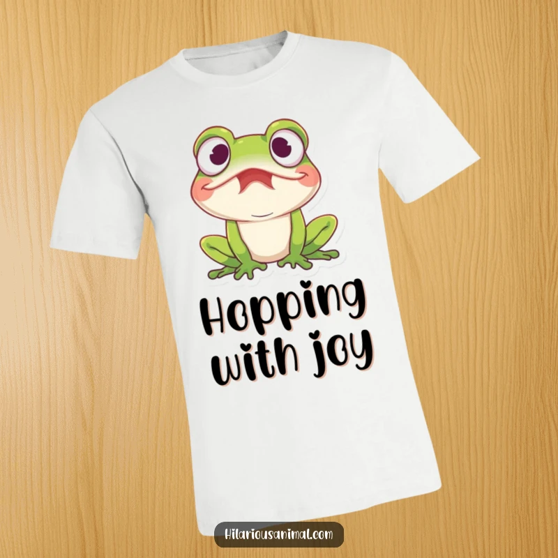 Funny amused frog t-shirt, a frog with wide eyes caught in a fit of mirth, capturing pure, unadulterated glee