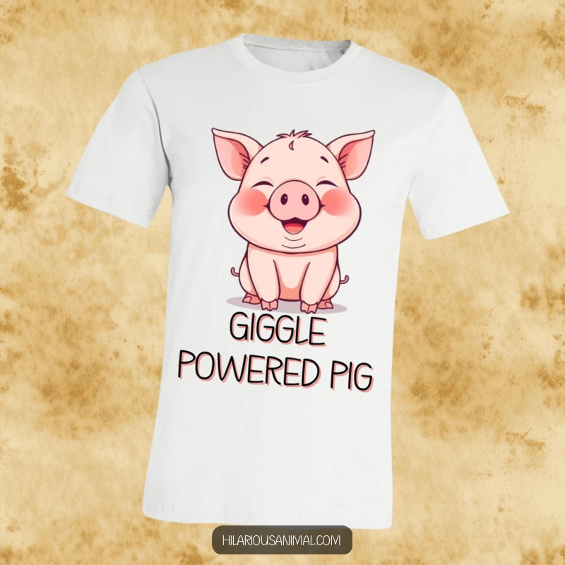 Funny Piglet T-Shirt: a cheerful piglet snorting heartily with puffed cheeks, radiating pure, contagious laughter.