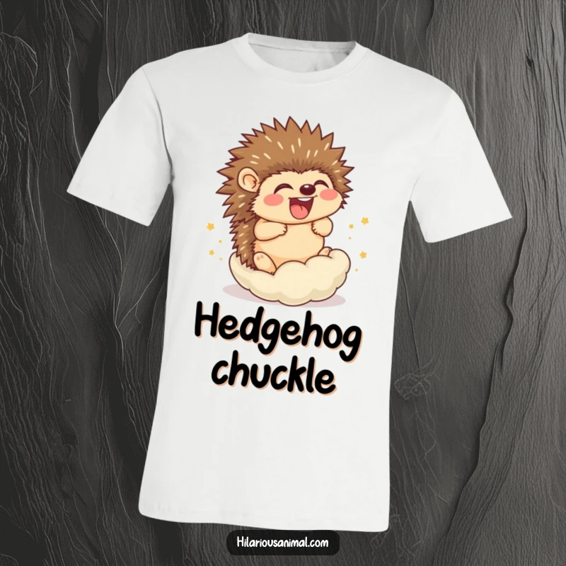 Funny Hedgehog Cub T-Shirt: A jovial hedgehog cub rolling into a ball, expressing pure, uncontainable laughter.