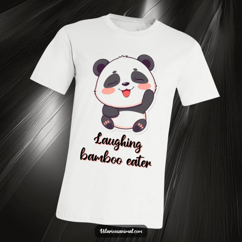 Funny Panda Cub T-Shirt: A round panda cub with eyes squeezed shut, captured mid-hearty laugh, pure amusement.