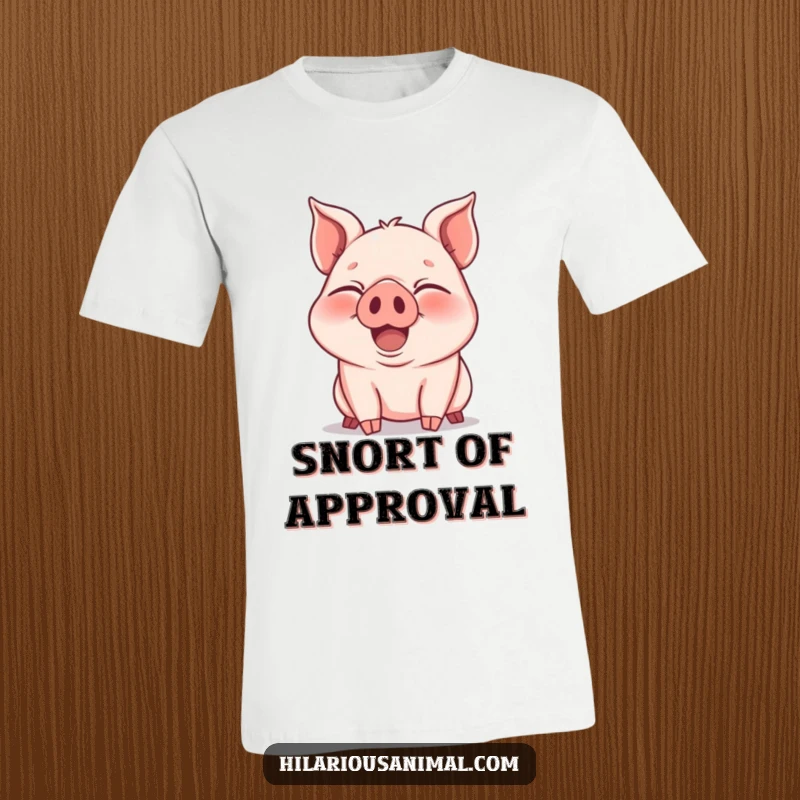 Funny T-Shirt: A joyous piglet captured mid-snort, eyes squeezed shut in a fit of uncontrollable laughter.