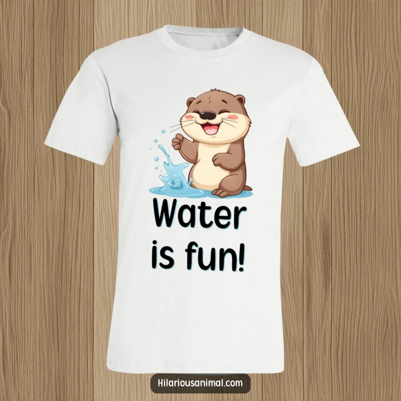Funny Otter Cub T-Shirt: A cheerful otter cub spraying water with a wide grin, embodying playful mischief.