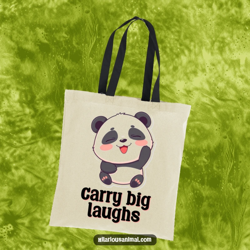 Funny Panda Cub Tote Bag: A round panda cub with eyes squeezed shut, laughing heartily, ready for errands.