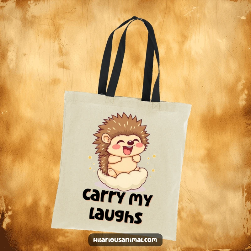 Funny Hedgehog Cub Tote Bag: A jovial hedgehog cub rolling into a ball of laughter, ready for errands.