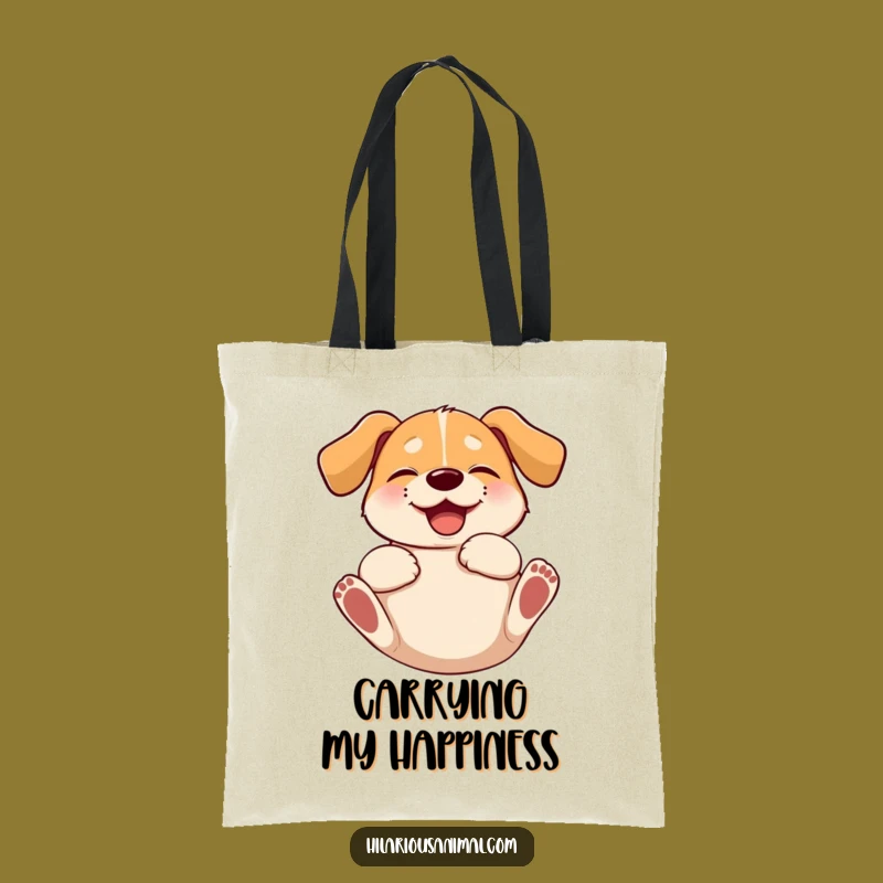 Funny Giggling Dog Tote Bag - Floppy Eared Pup Rolling with Glee, Carry Some Chuckles!