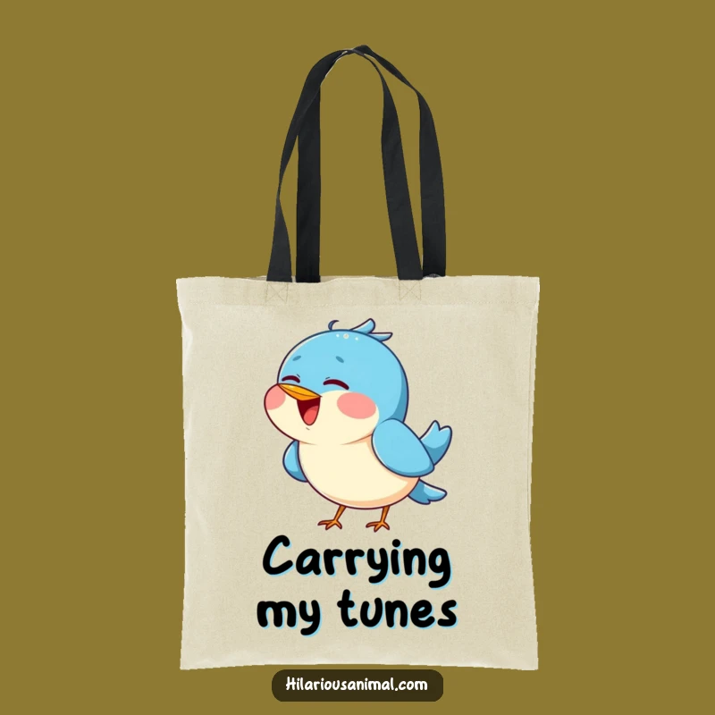 Funny Blue Bird Chirping Tote Bag: Joyful Bird Shopping Bag Gift