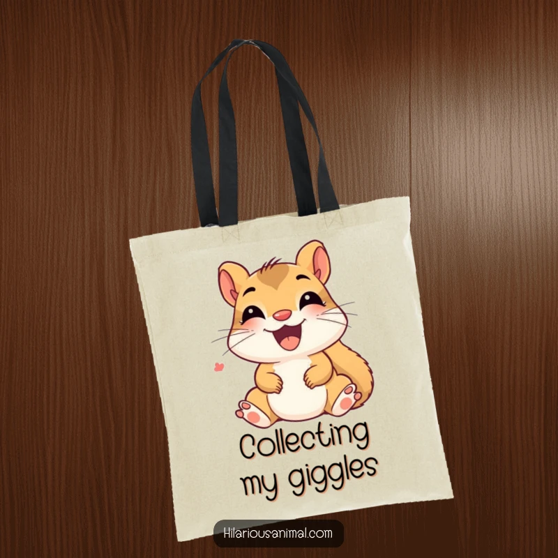 Funny Delighted Squirrel Tote Bag: A happy squirrel cub chattering through giggles, designed for carrying essentials with cheerful humor.