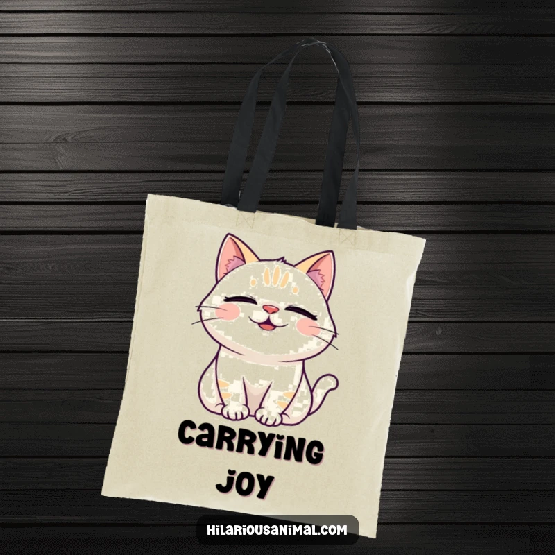 Funny Laughing Cat Tote Bag showcasing a delighted cat completely overcome with laughter.