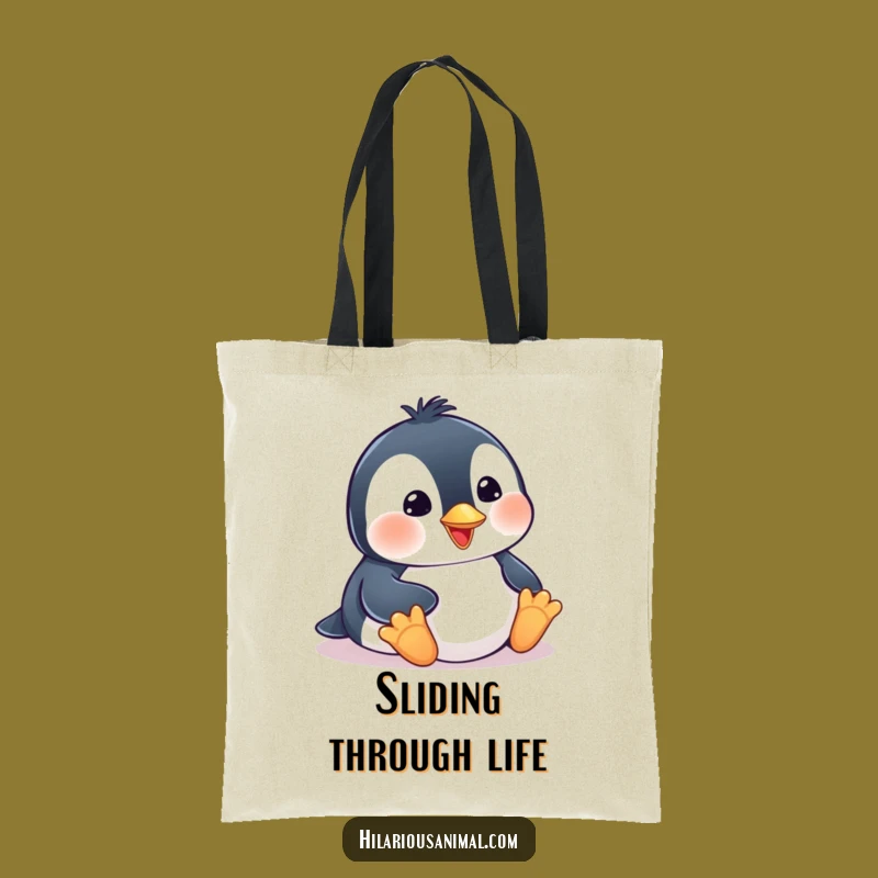 Funny Penguin Cub Tote Bag: Carry Your Essentials with a Belly Slide Smile!