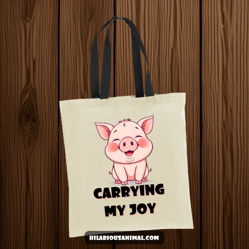 Funny Piglet Tote Bag showcasing a joyful piglet snorting with laughter, perfect for everyday use and smiles.