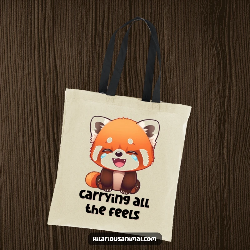 Funny Red Panda Cub Tote Bag - A humorous tote featuring a red panda cub wiping tears of laughter, ideal for stylish, funny errands.