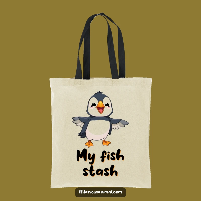 Funny Puffin Tote Bag: Cheerful Laughing Bird, Flapping Wings, Carry Joy Gift